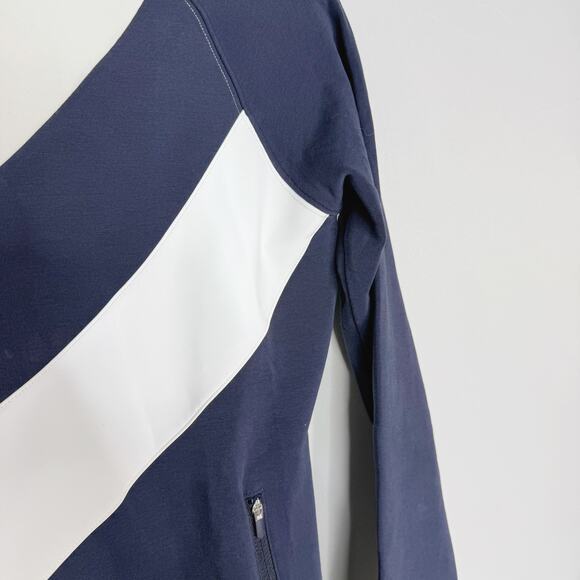Tory Burch Sport XSmall XS White Navy Blue Reflective Stripe Hoodie Sweatshirt - Picture 7 of 12